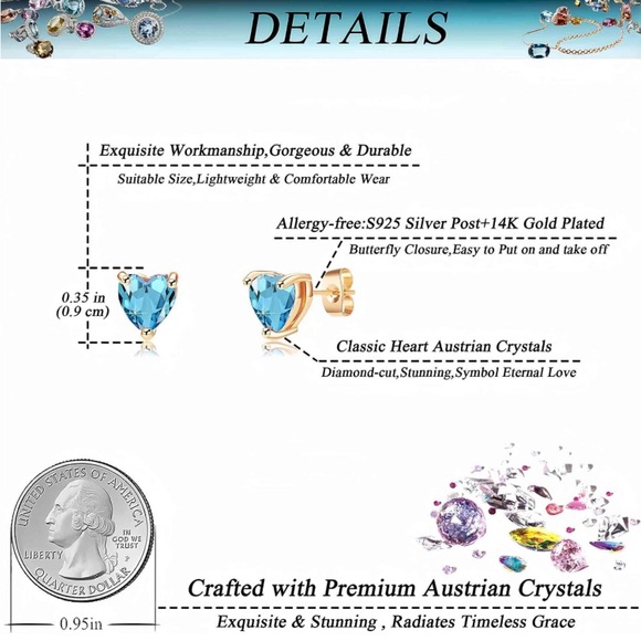 NIB Austrian blue crystal heart earrings - Picture 5 of 9
